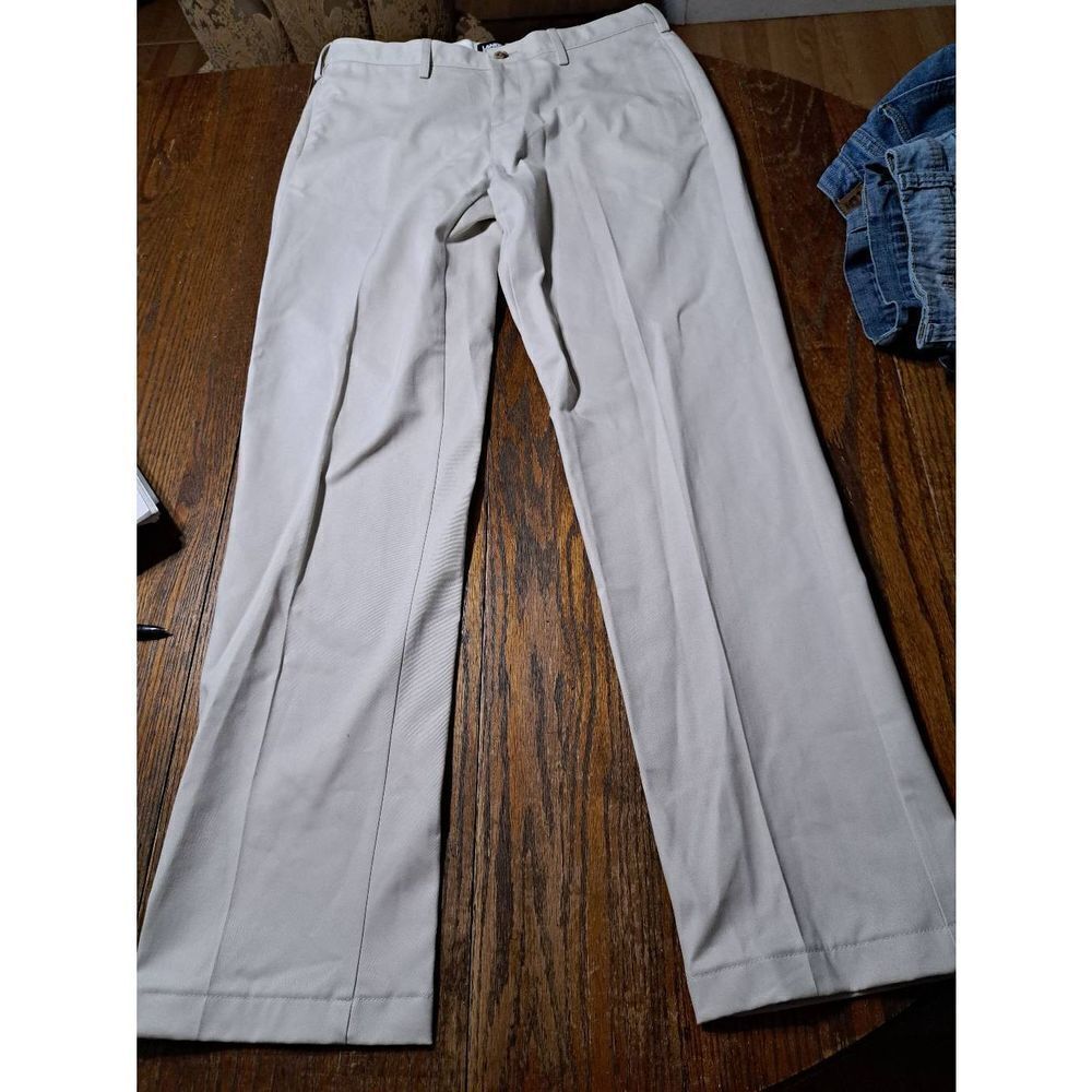 New 34x34 Lands End Traditional Fit Light Stone Flat Front  Cotton Pants NWOT